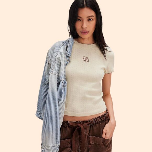 Free People Sunday Market Pointelle Tee - Picture 1 of 6